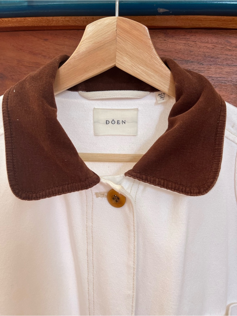 Doen Cream Canvas Utility Jacket with Brown Corduroy Collar - Picture 2 of 3